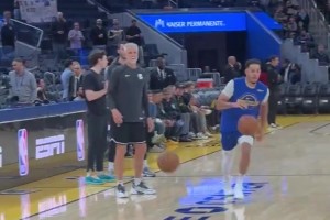 离复出不远了！库里赛前和弟弟一起投篮热身